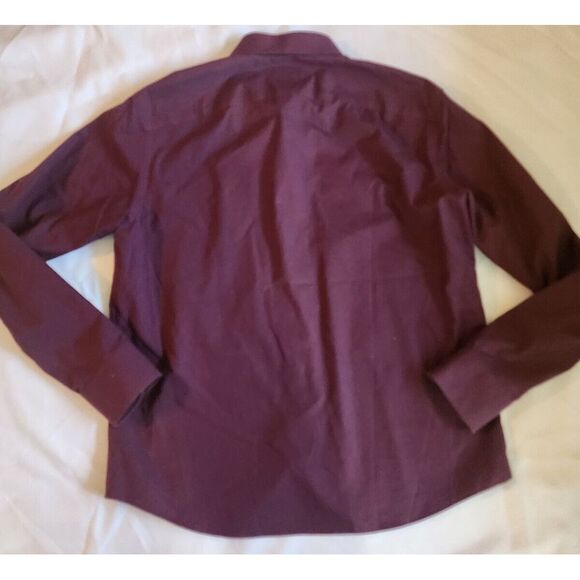 UNTUCKIT BUTTON DOWN MENS LARGE MAROON LONG SLEEVE STRIPED COLLARED POCKET - Picture 4 of 5